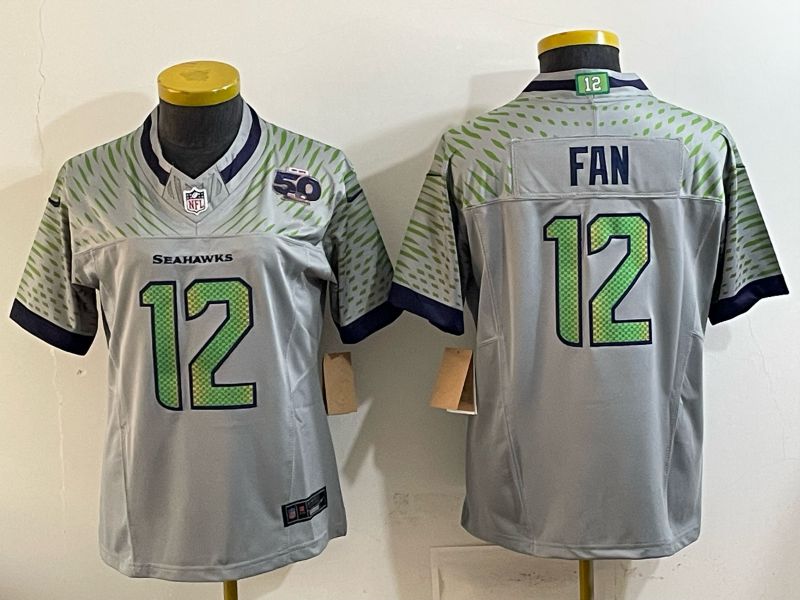Women Seattle Seahawks #12 Fan Grey 5th generations 2026 Nike Limited NFL Jersey style 02->women nfl jersey->Women Jersey